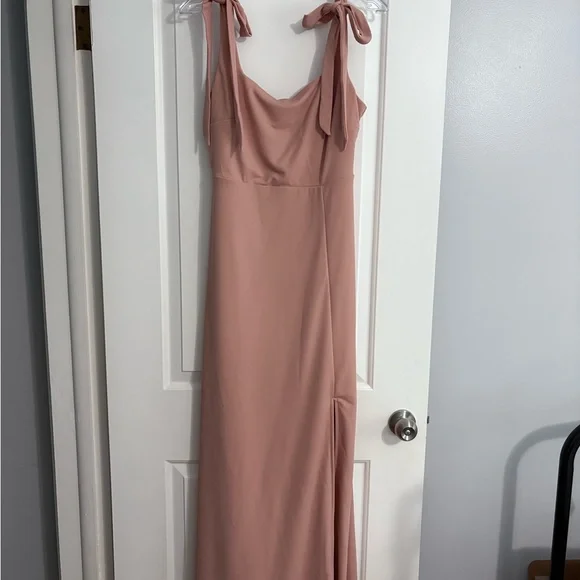 Birdy Grey Dusty Pink Maxi Dress with Bow Straps - Picture 1 of 2